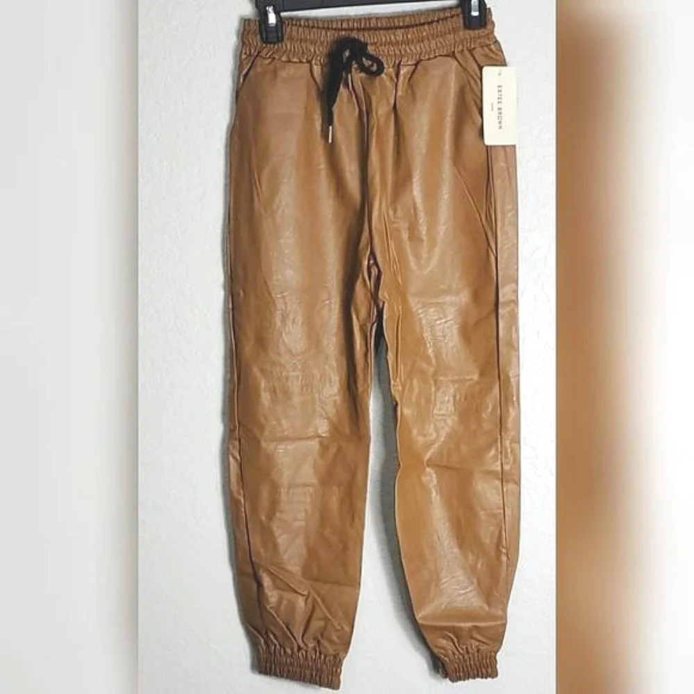 New Collection Skylar Leatherette Drawstring Waist Cropped Pants Size Large